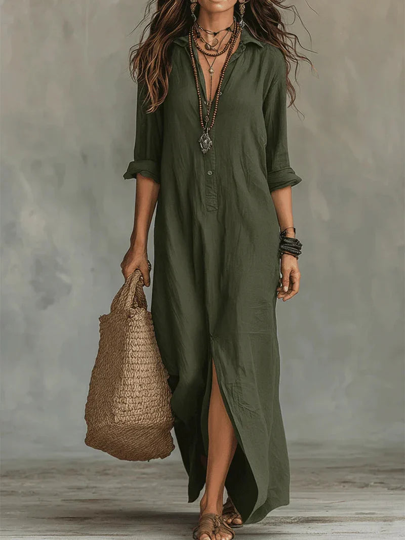 Isabel™ | Vestido Maxi Fluido Botones