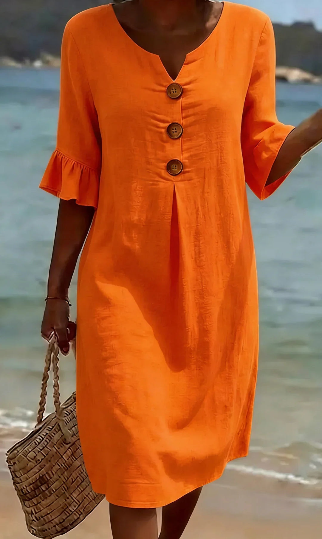 Silvia™ | Vestido lino manga abullonada