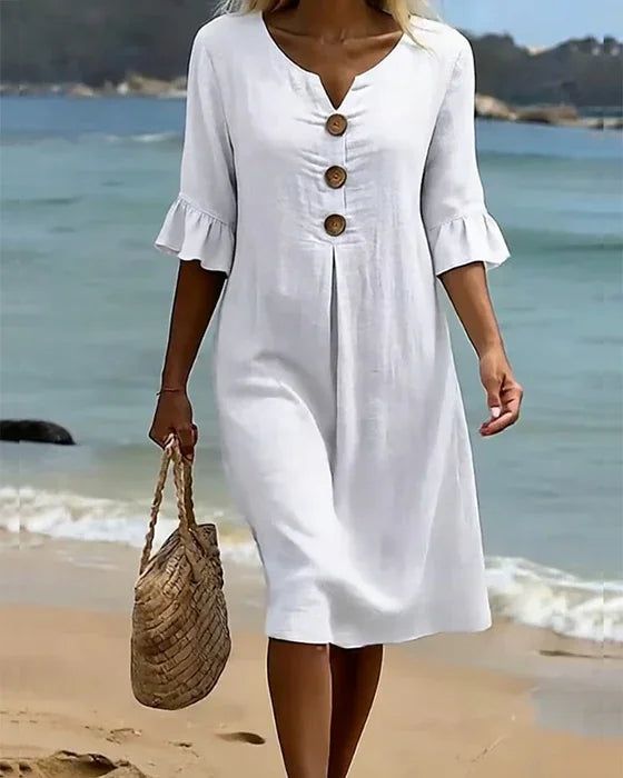 Noa™ | Vestido lino manga abullonada