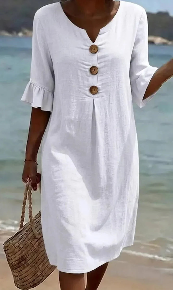Silvia™ | Vestido lino manga abullonada