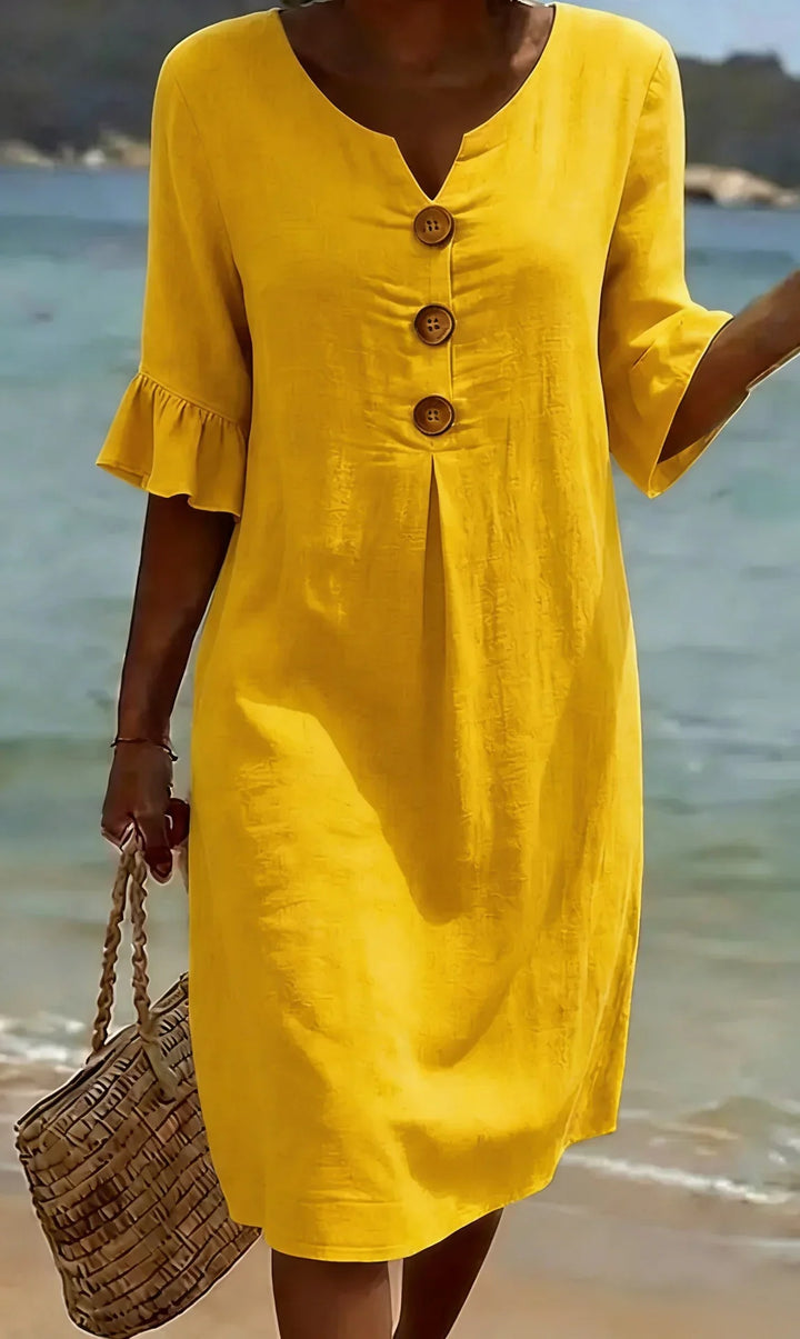 Silvia™ | Vestido lino manga abullonada