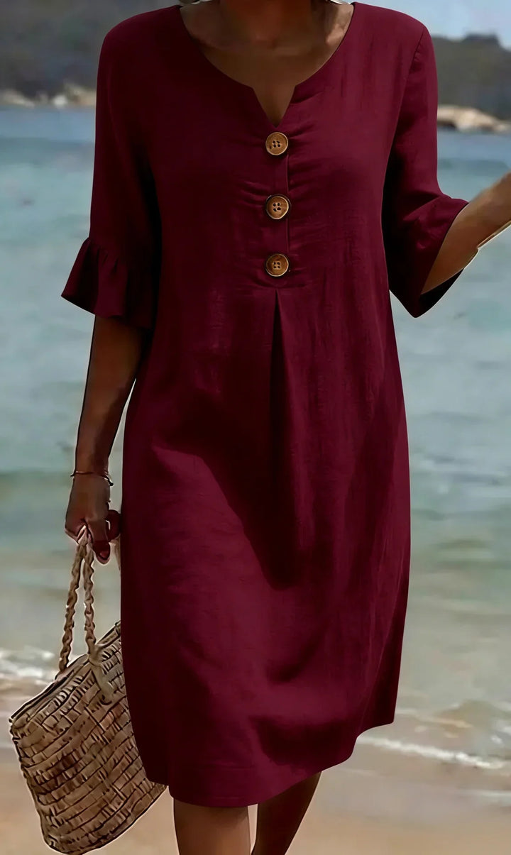 Noa™ | Vestido lino manga abullonada
