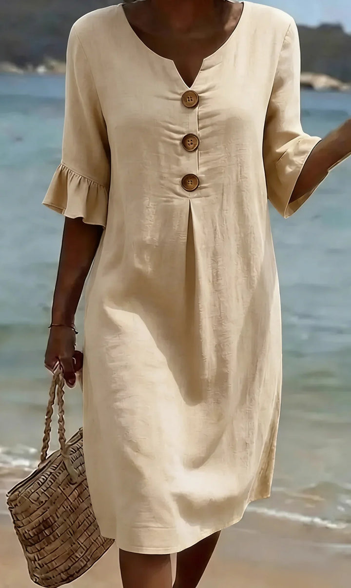 Silvia™ | Vestido lino manga abullonada