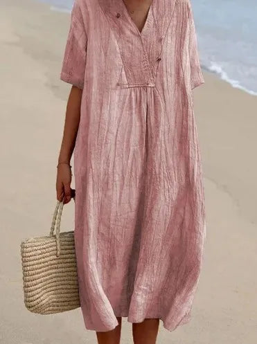 Victoria™ | Vestido lino escote pico