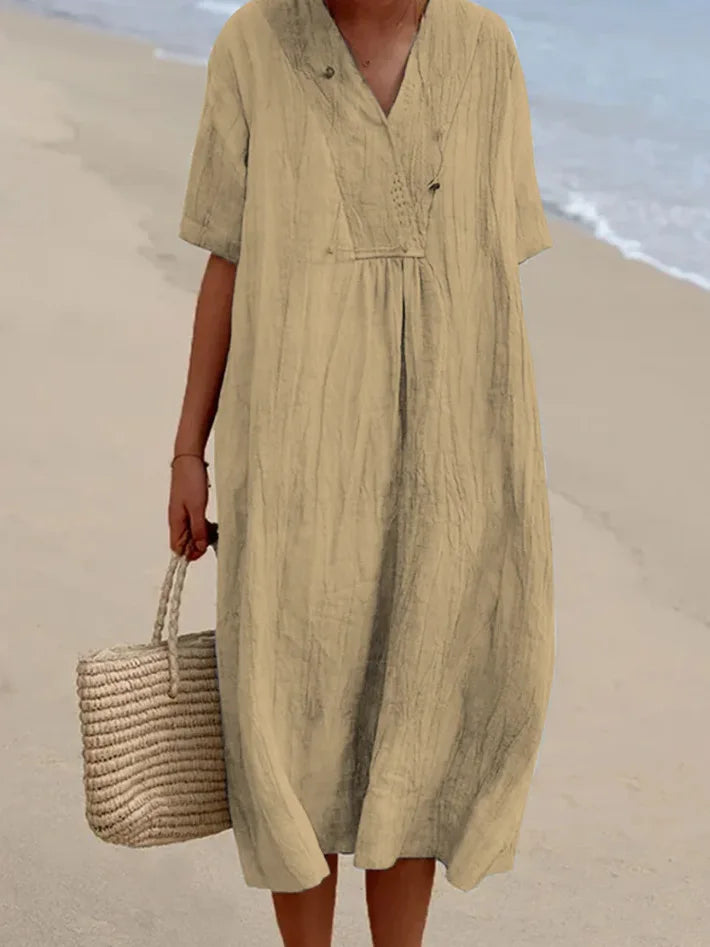 Victoria™ | Vestido lino escote pico