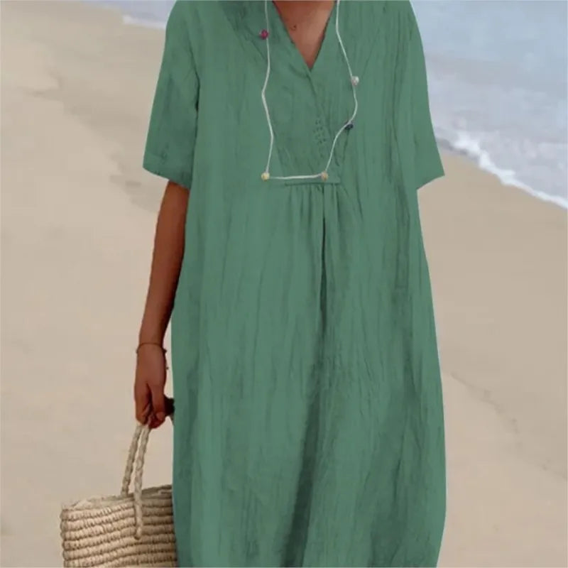Victoria™ | Vestido lino escote pico