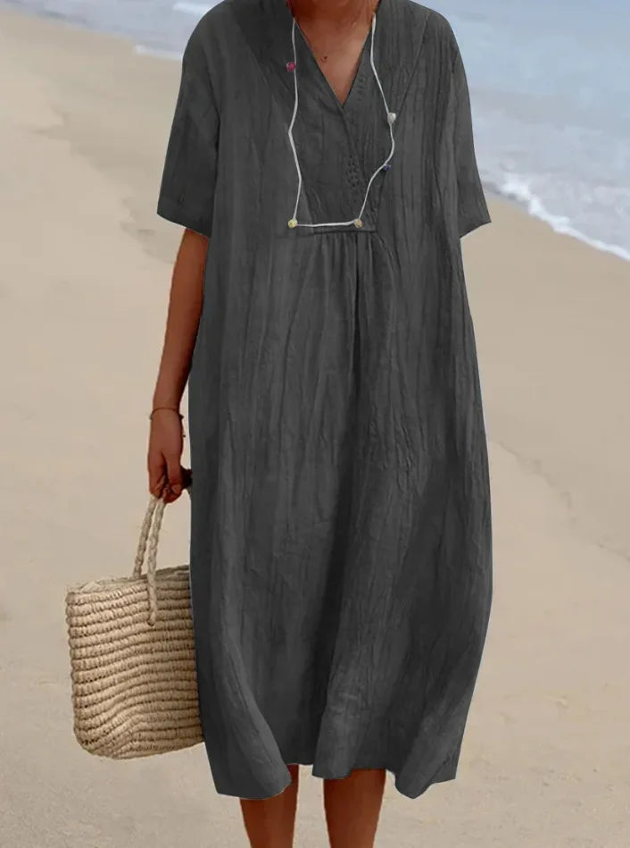 Victoria™ | Vestido lino escote pico