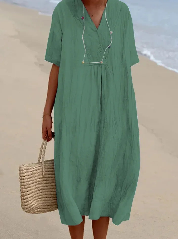 Victoria™ | Vestido lino escote pico