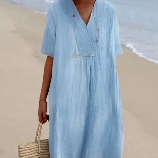 Victoria™ | Vestido lino escote pico