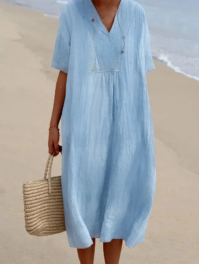 Victoria™ | Vestido lino escote pico