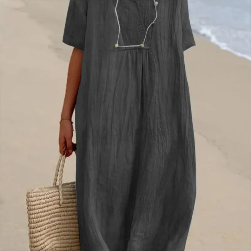 Victoria™ | Vestido lino escote pico