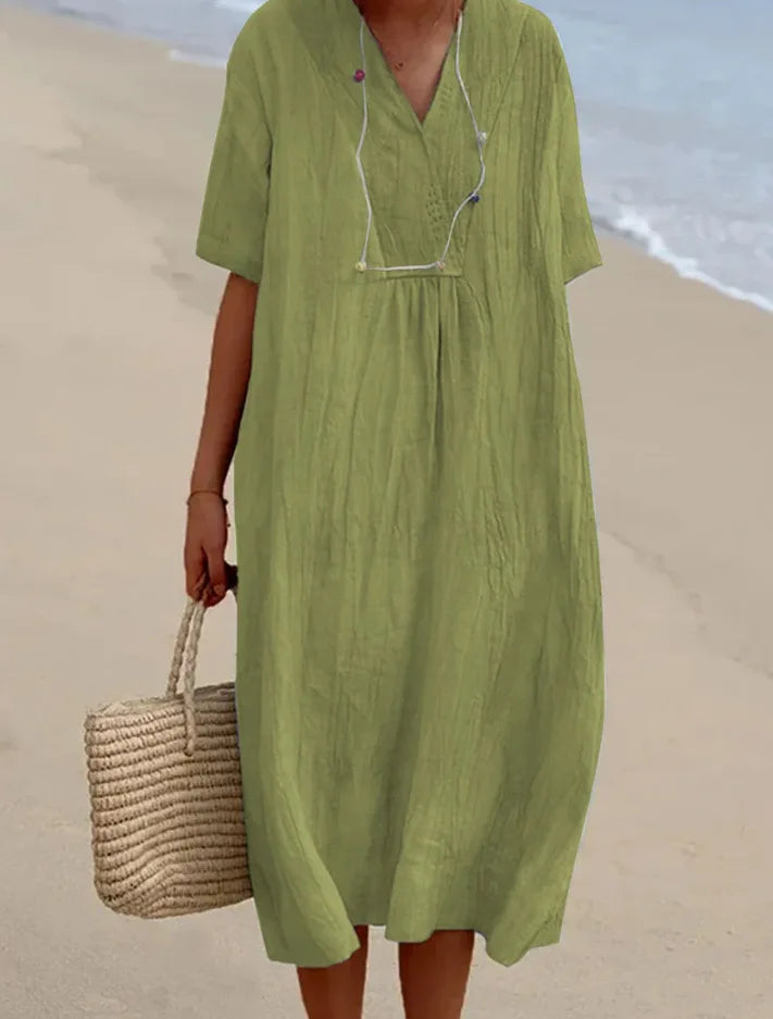 Victoria™ | Vestido lino escote pico