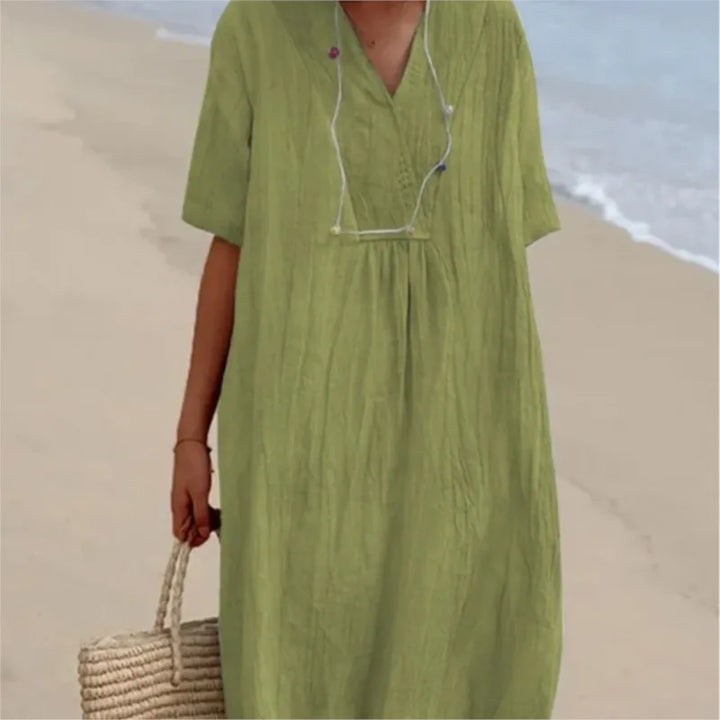 Victoria™ | Vestido lino escote pico