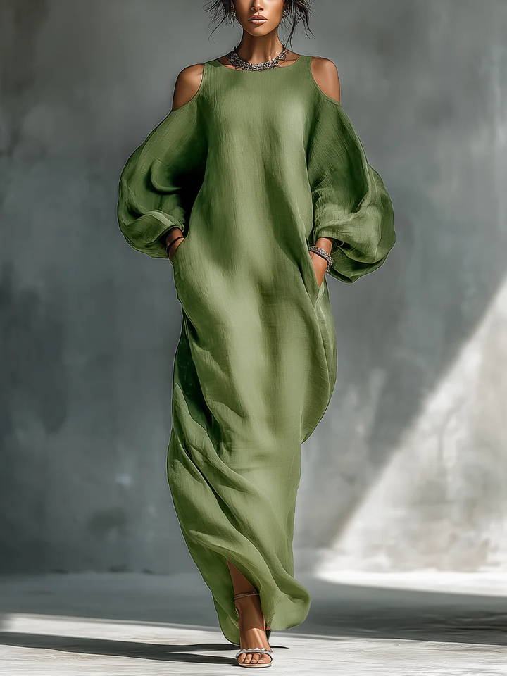 Alma™ | Vestido Maxi Fluido Hombros Aire