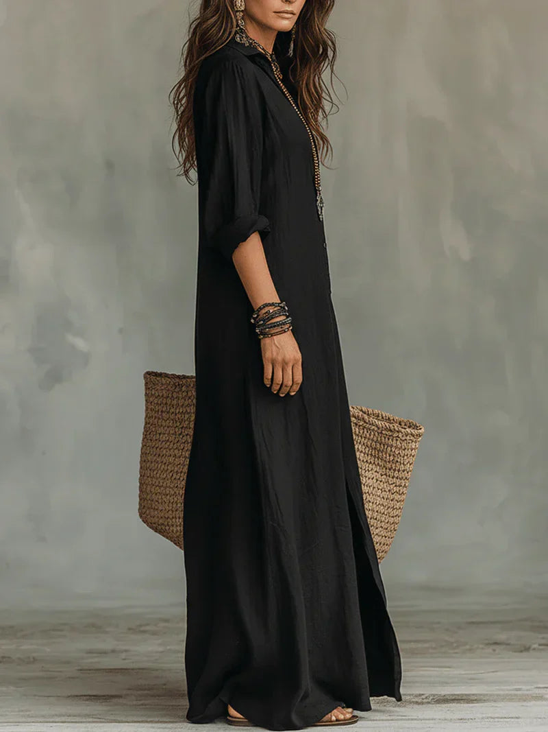 Isabel™ | Vestido Maxi Fluido Botones