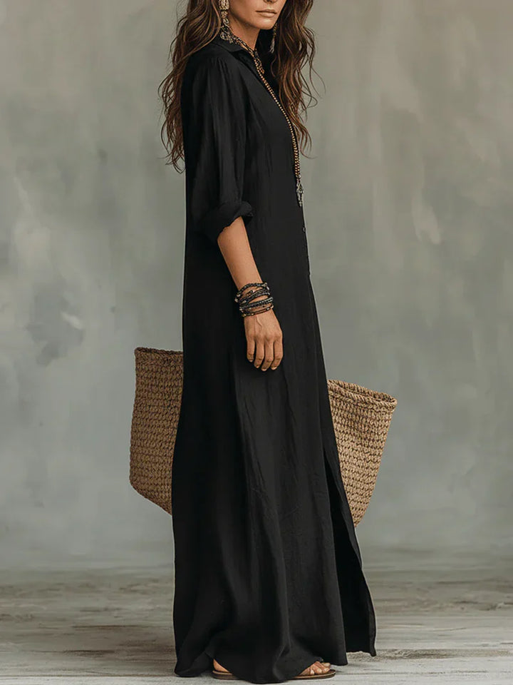 Isabel™ | Vestido Maxi Fluido Botones