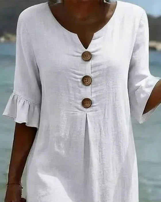 Noa™ | Vestido lino manga abullonada