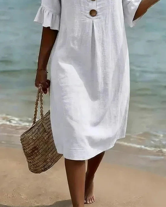 Noa™ | Vestido lino manga abullonada