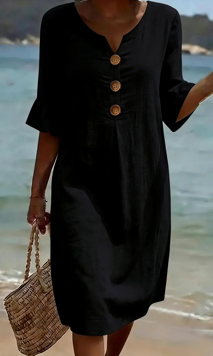 Silvia™ | Vestido lino manga abullonada