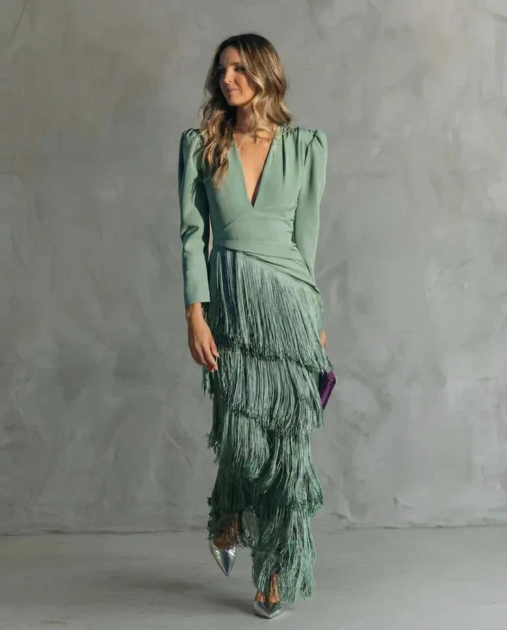 Nuria™ | Vestido midi con flecos