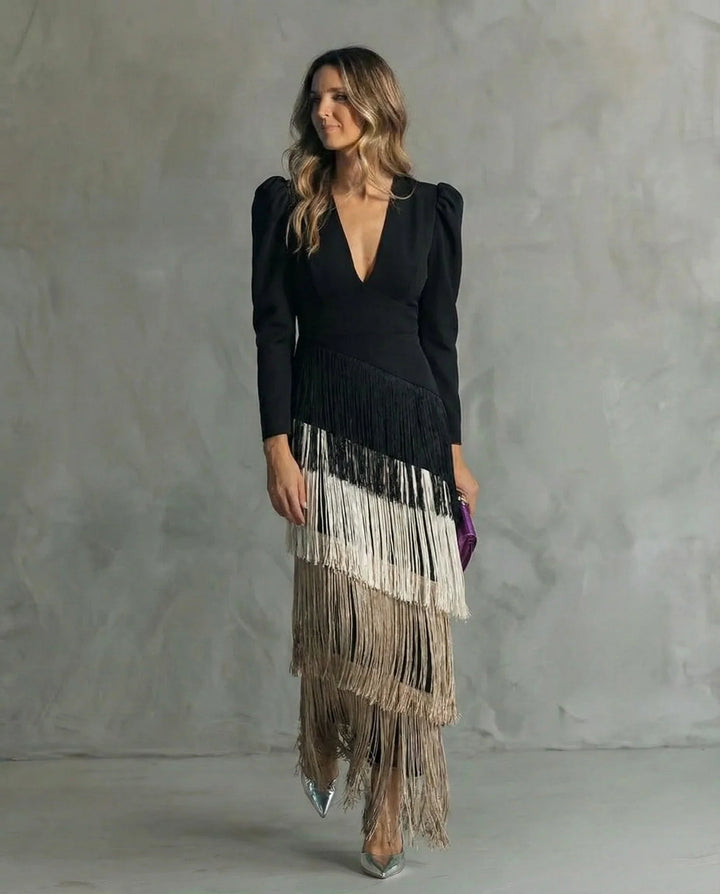 Nuria™ | Vestido midi con flecos
