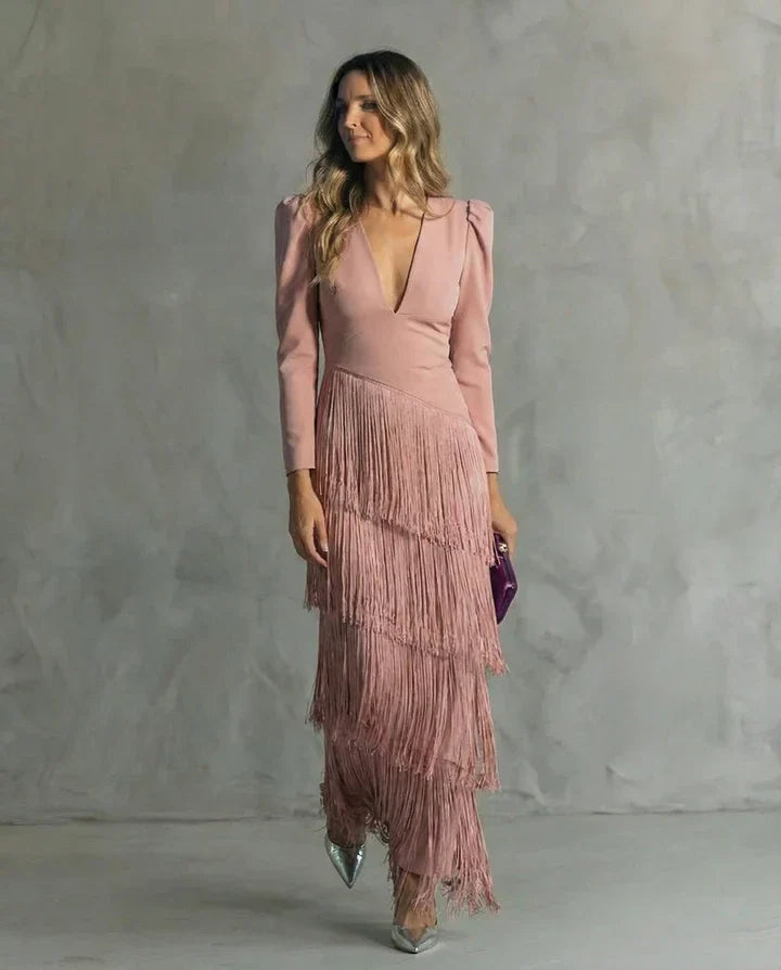 Nuria™ | Vestido midi con flecos