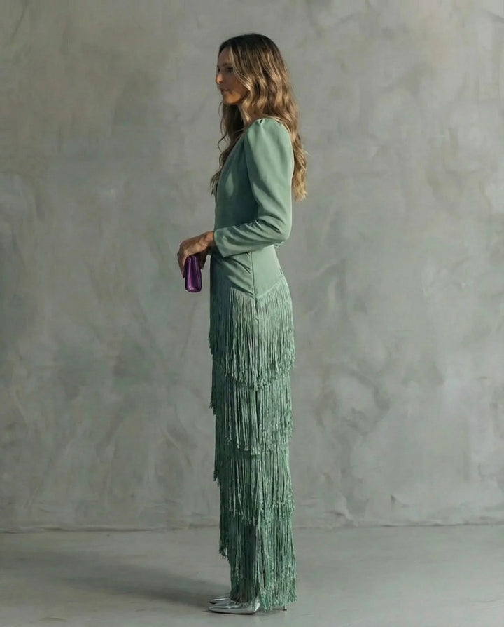 Nuria™ | Vestido midi con flecos