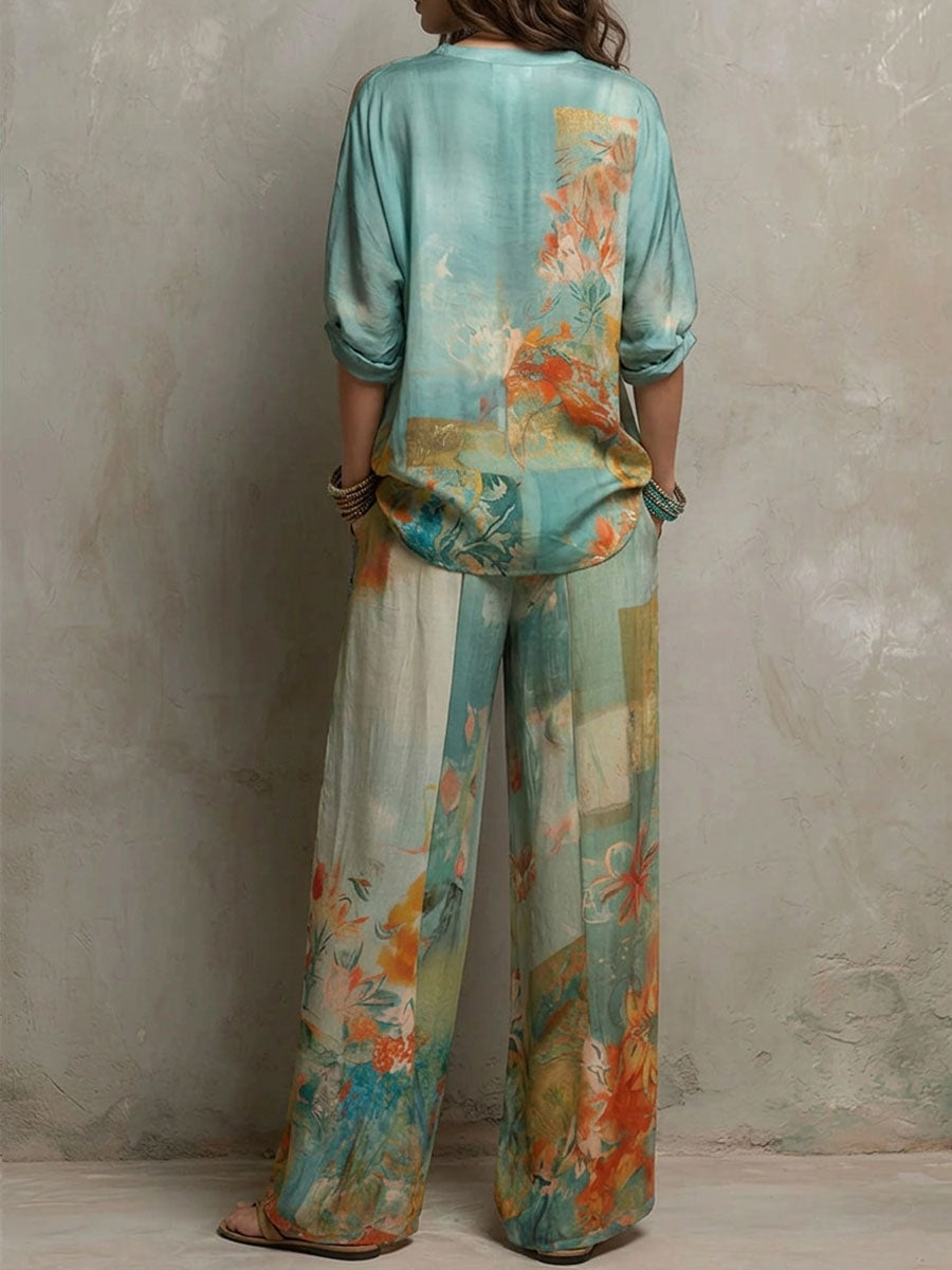 Clara™ | Conjunto floral con pantalón ancho