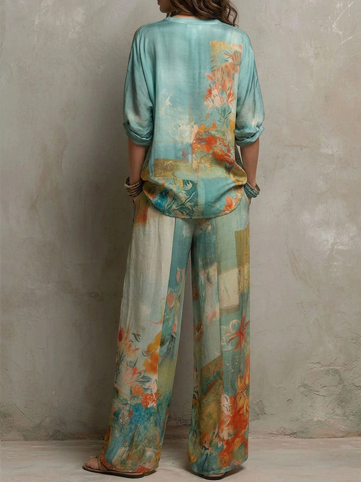 Clara™ | Conjunto floral con pantalón ancho