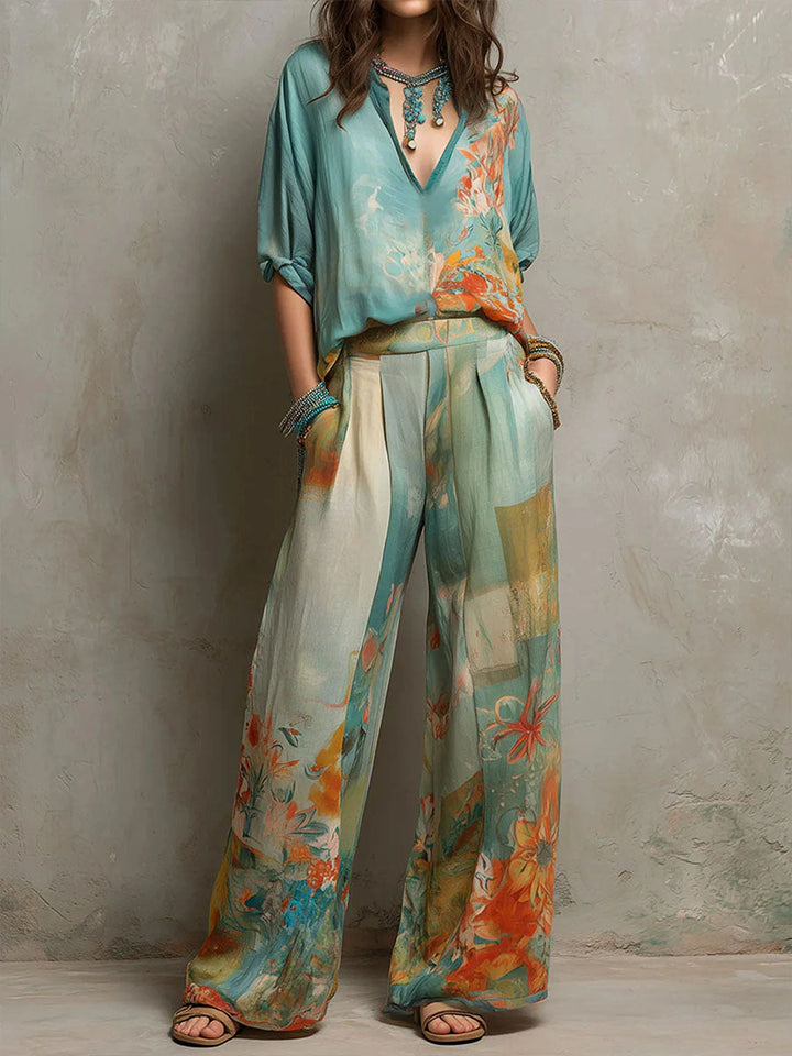 Clara™ | Conjunto floral con pantalón ancho