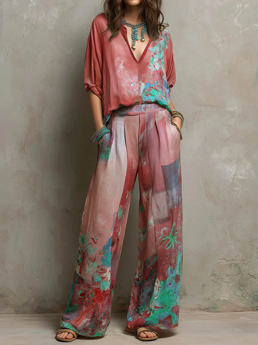 Clara™ | Conjunto floral con pantalón ancho