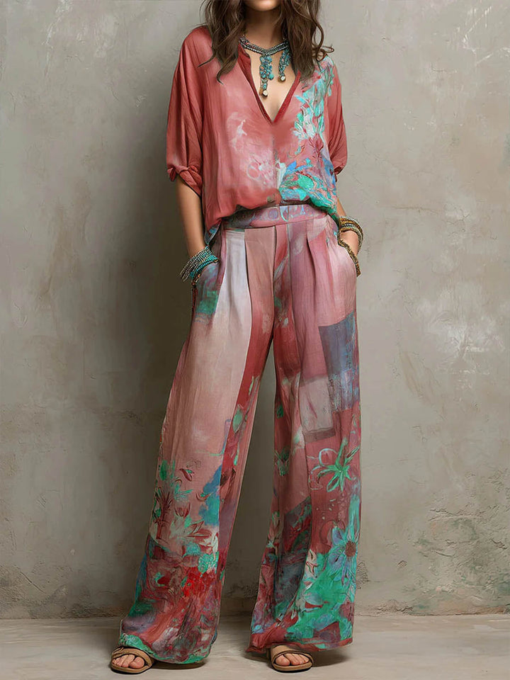Clara™ | Conjunto floral con pantalón ancho