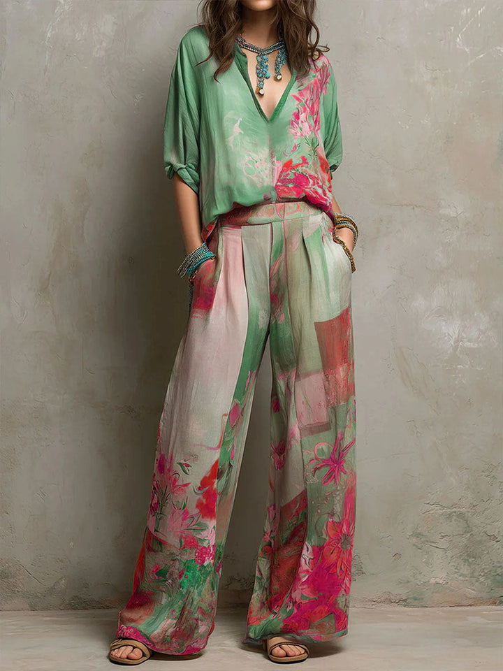Clara™ | Conjunto floral con pantalón ancho
